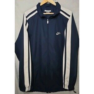 Nike Y2K Jogging Jacket, Logo, Sz XL, Navy Blue w/ White Stripes